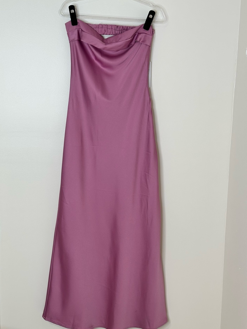 Strapless Lavender Satin Maxi Dress